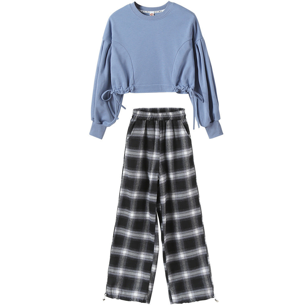 Girls' Suits Western Style Korean Children's Clothing Trendy Plaid Trousers Big Kids - Nyaabs