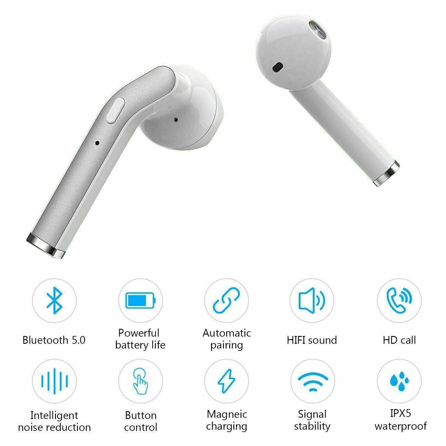 Bluetooth 5.0 Earbuds Headphones Wireless Noise Cancelling In-Ear Waterproof - Nyaabs