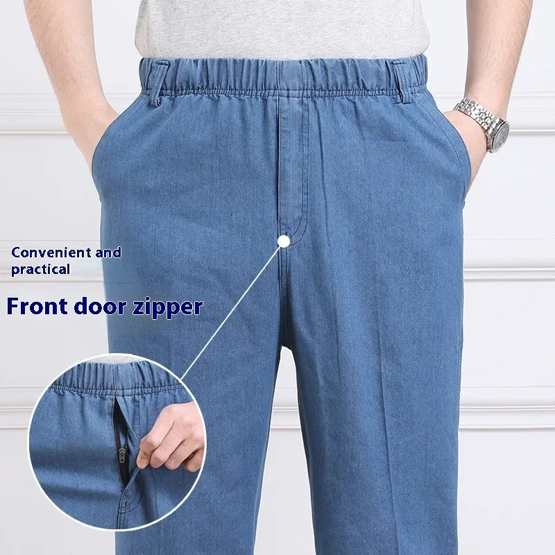 Middle-aged And Elderly Men's Casual Loose High Waist Jeans - Nyaabs