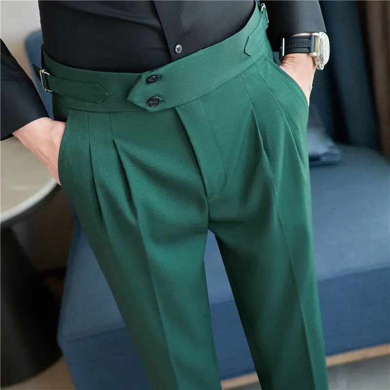 Men's Mid High Waisted Drape Style Long Casual Pants - Nyaabs