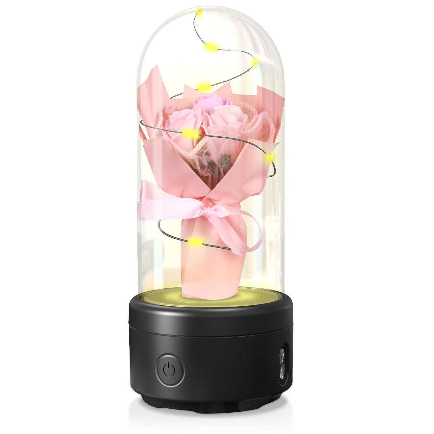 Creative 2 In 1 Bouquet LED Light And Bluetooth Speaker Mother's Day Gift Rose Luminous Night Light Ornament In Glass Cover - Nyaabs