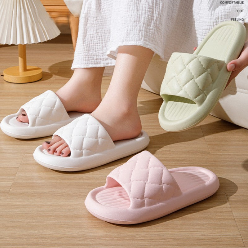 New Rhombus Home Slippers Summer Non-slip Floor Bathroom Slipper Lightweight Simple House Shoes For Women Men - Nyaabs