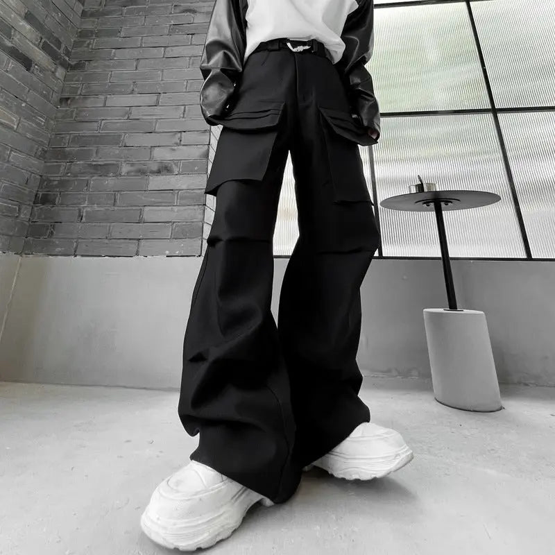 Non-gender Wear Multi-pocket Functional Wide-leg Pants Casual - Nyaabs