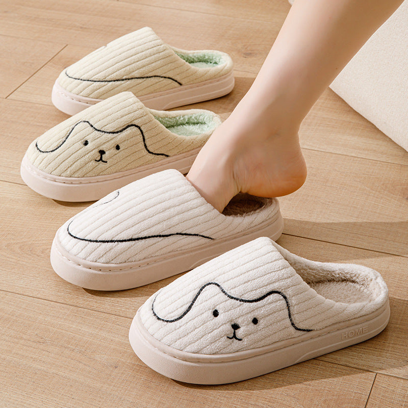 Striped Cat Slippers Indoor Couple Non-slip Floor Bedroom Slipper Winter Warm Plush House Shoes Women Men - Nyaabs