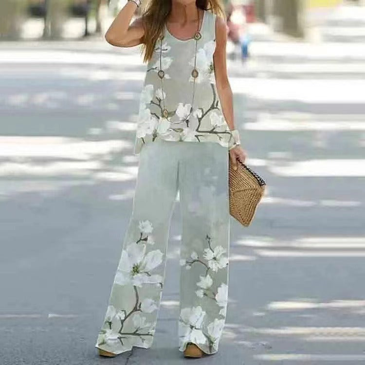 Women's Fashion Printed Casual Vest Trousers Two-piece Suit - Nyaabs