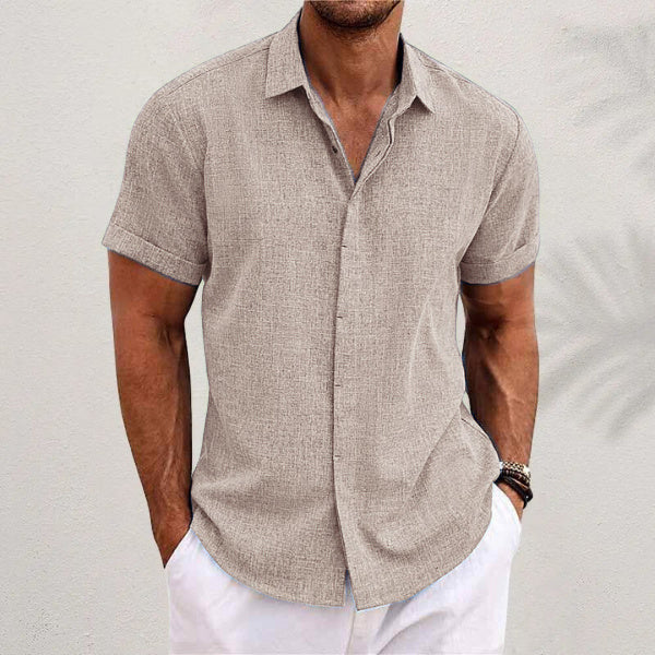 Men's Solid Color Loose Linen Short-sleeved T-shirt - Nyaabs