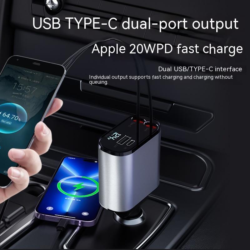 Metal Car Charger 100W Super Fast Charging Car Cigarette Lighter USB And TYPE-C Adapter - Nyaabs