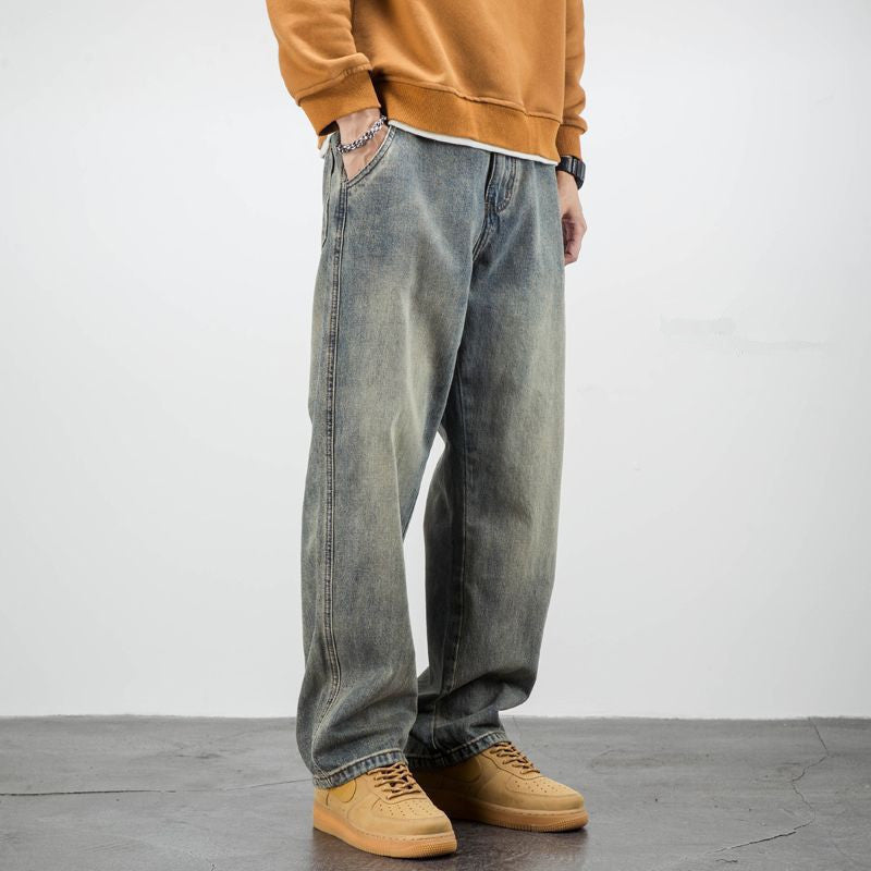 American Casual Yellow Mud Dyed Jeans Straight Loose - Nyaabs