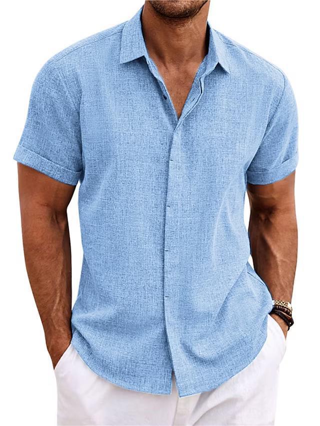 Men's Solid Color Loose Linen Short-sleeved T-shirt - Nyaabs