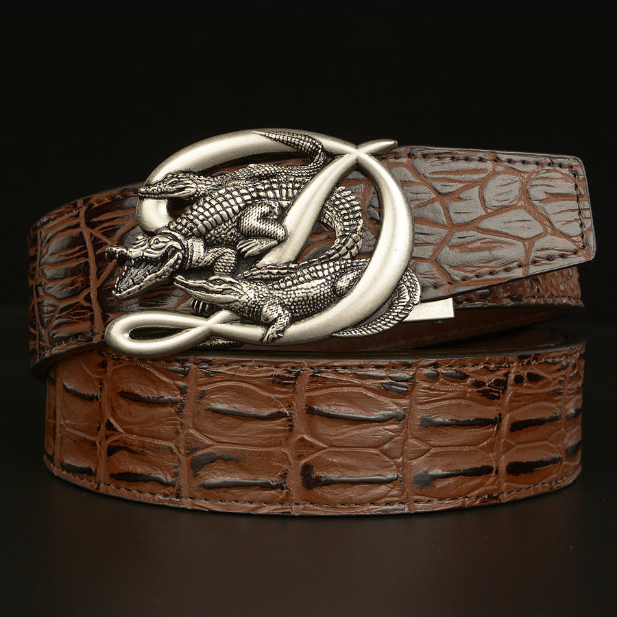 BeltCrocodile Buckle Men Belt Real Cowhide Automatic Buckle Casual - Nyaabs