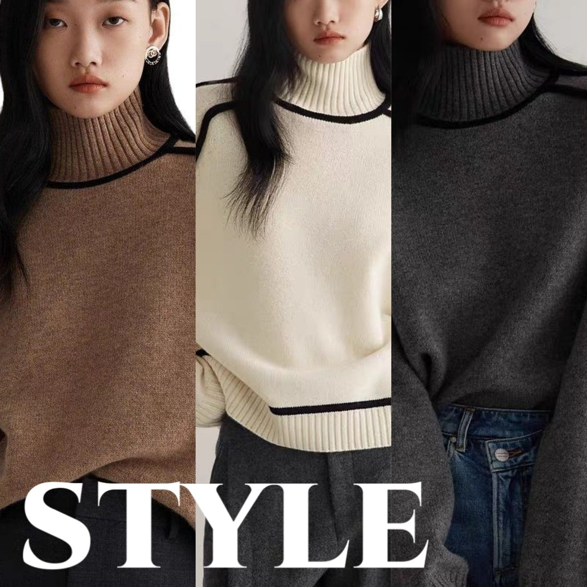 Autumn And Winter Half Turtleneck Three-dimensional Casual Loose Pullover Knitted Sweater Fashion Knit Top Outerwear - Nyaabs