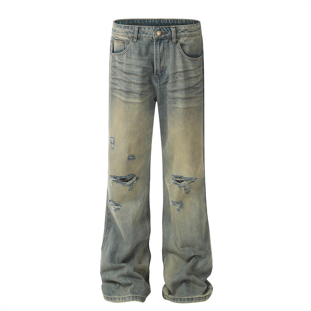 Heavy Industry Washing Hole Denim Trousers Men - Nyaabs