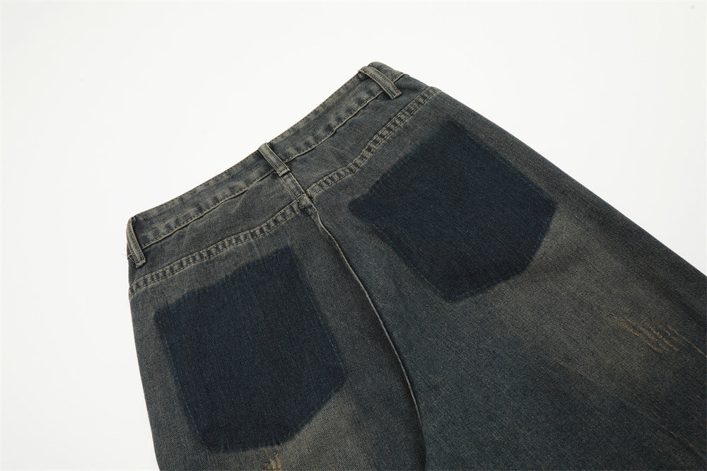 Washed And Worn Worn Out Denim Straight-leg Trousers Men's Punk - Nyaabs