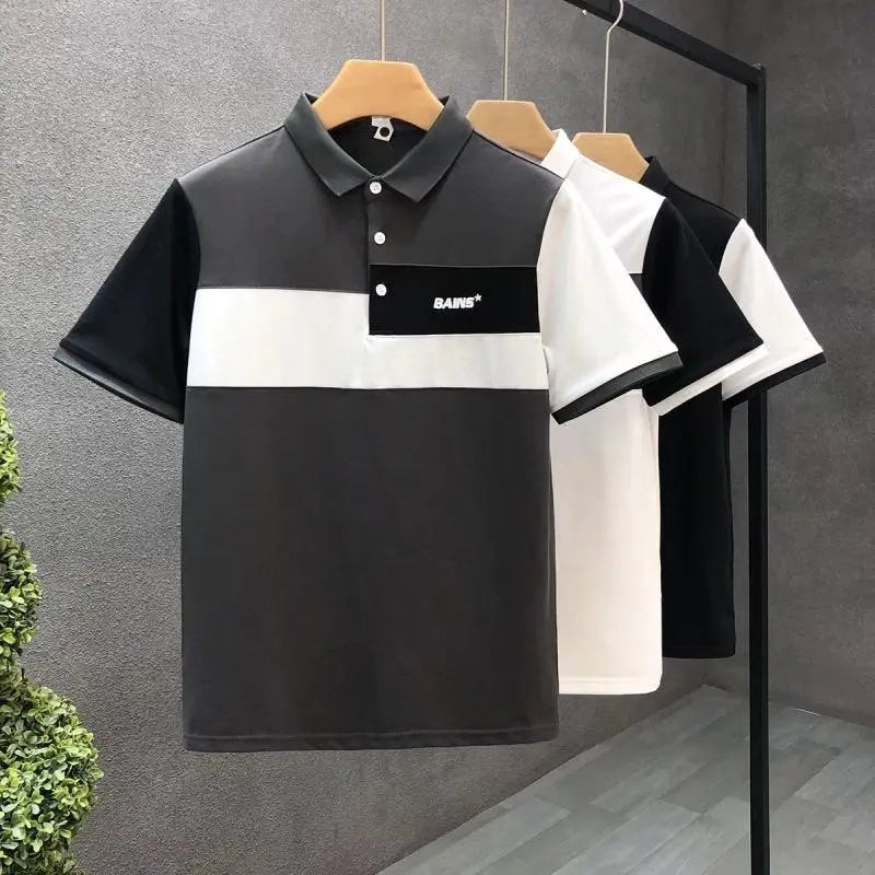 Trend Stitching Contrast Color Polo Shirt Men's Short Sleeves - Nyaabs