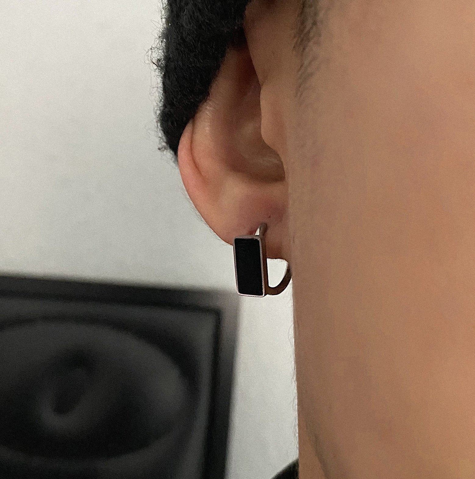 Colorless Earrings For Men Oil Drop Black - Nyaabs