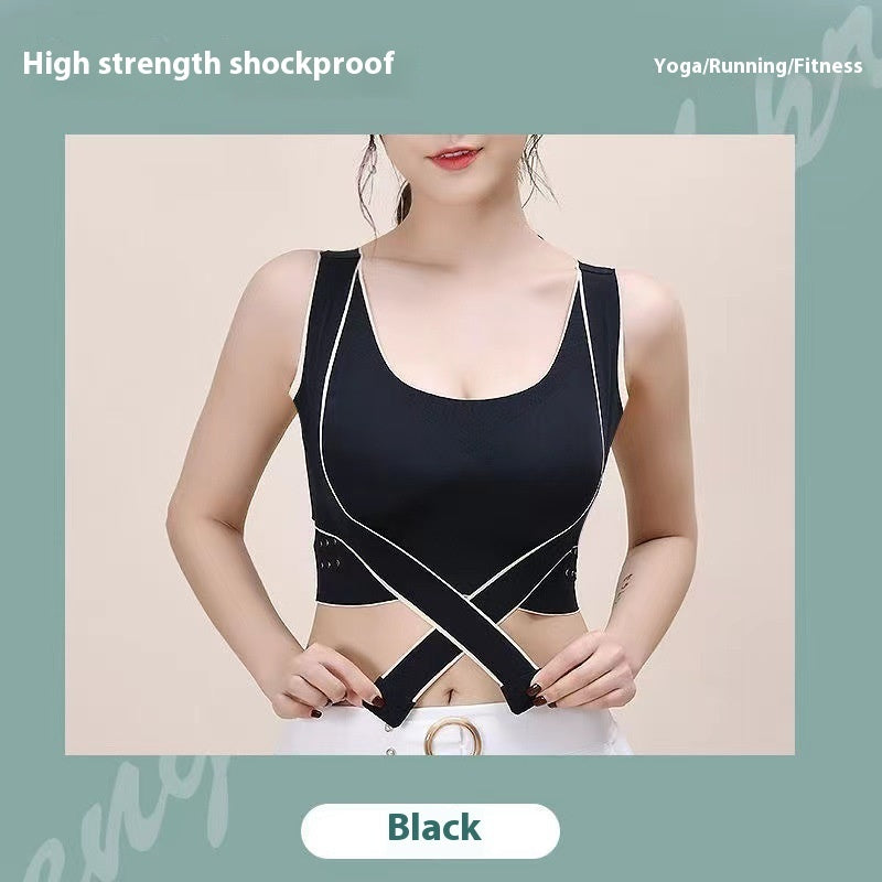 Cross Side Buckle Breast Holding Sports Bra Outer Wear Yoga Vest - Nyaabs