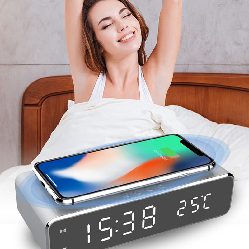 LED Electric Alarm Clock With Wireless Charger Desktop Digital Despertador Thermometer Clock HD Mirror Clock Watch Table Decor - Nyaabs