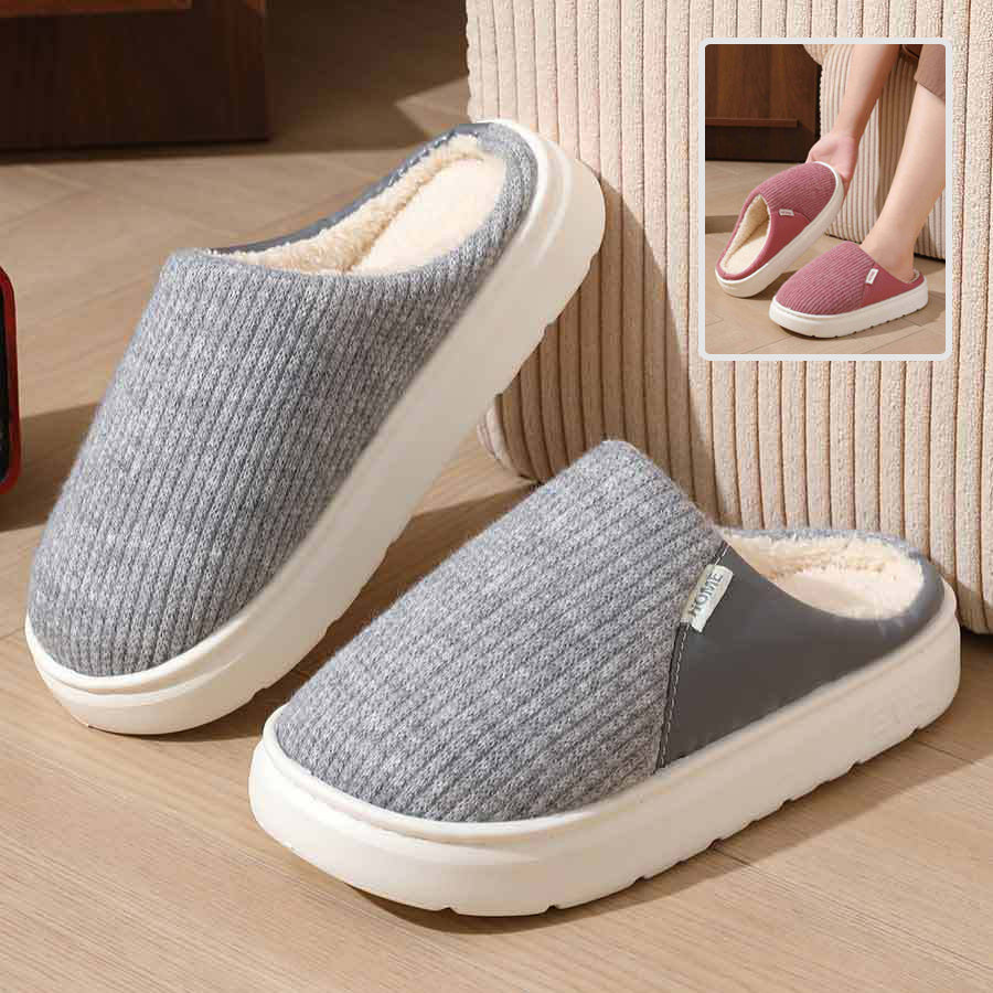 Winter Warm Plush Home Slippers Lightweight Thick Bottom Silent Non-slip Floor Bedroom Slippers Couple House Shoes Women Men - Nyaabs