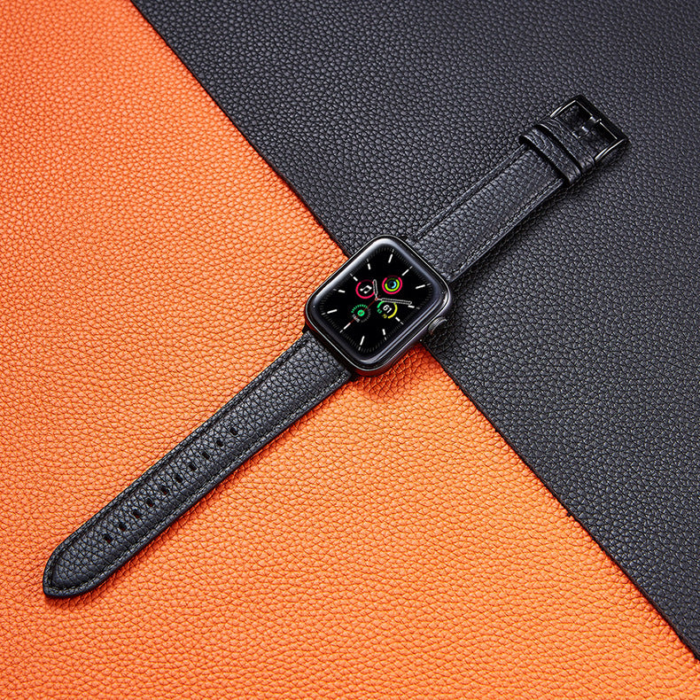 Suitable For  Iwatch SE Strap Lychee Pattern Oil Wax Leather Strap New Silicone Leather Strap - Nyaabs