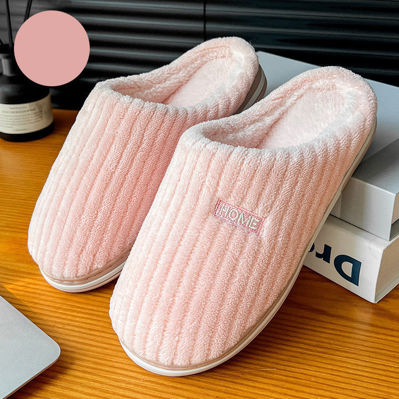 Solid Color Simple Cotton Slippers Winter Non-slip Home Warm Plush Slippers Household Indoor Couple Women's House Shoes - Nyaabs