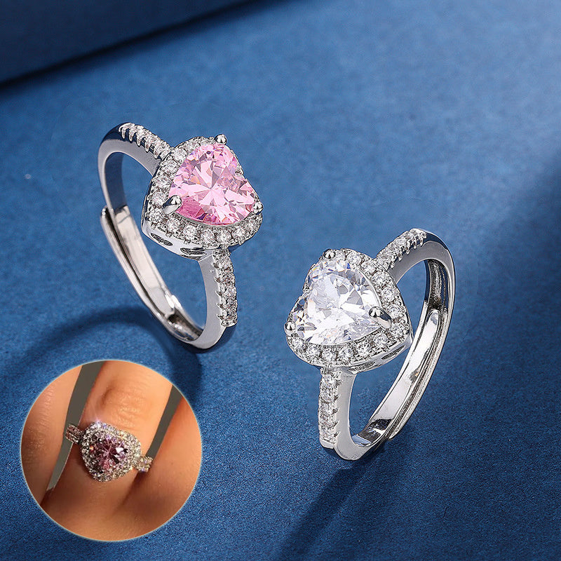 Fashion Jewelry Micro-encrusted Zircon Diamond Love Peach Heart Ring Female Luxury High-end Marriage Niche Temperament Hand Jewelry - Nyaabs