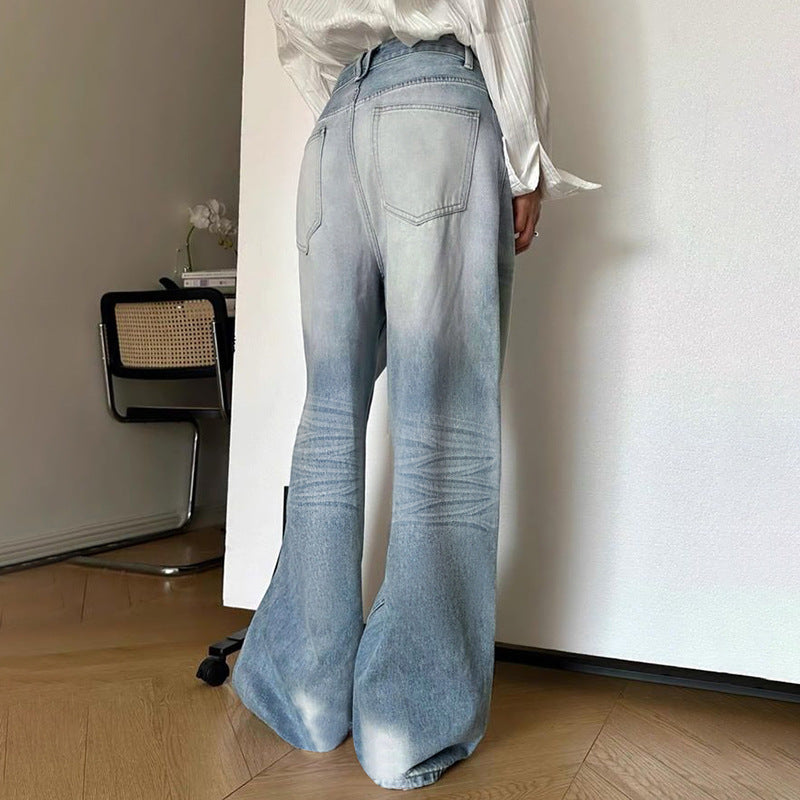 Women's White Gradient Color Loose Wide-leg Jeans - Nyaabs