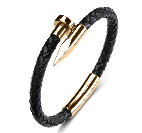 Men Genuine Leather Bullet Nail Bracelet - Nyaabs