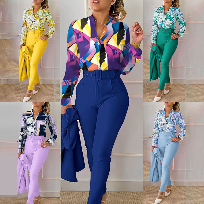 Women's Clothing New Elegant Printed Trousers Long Sleeve Fashion Casual Set - Nyaabs