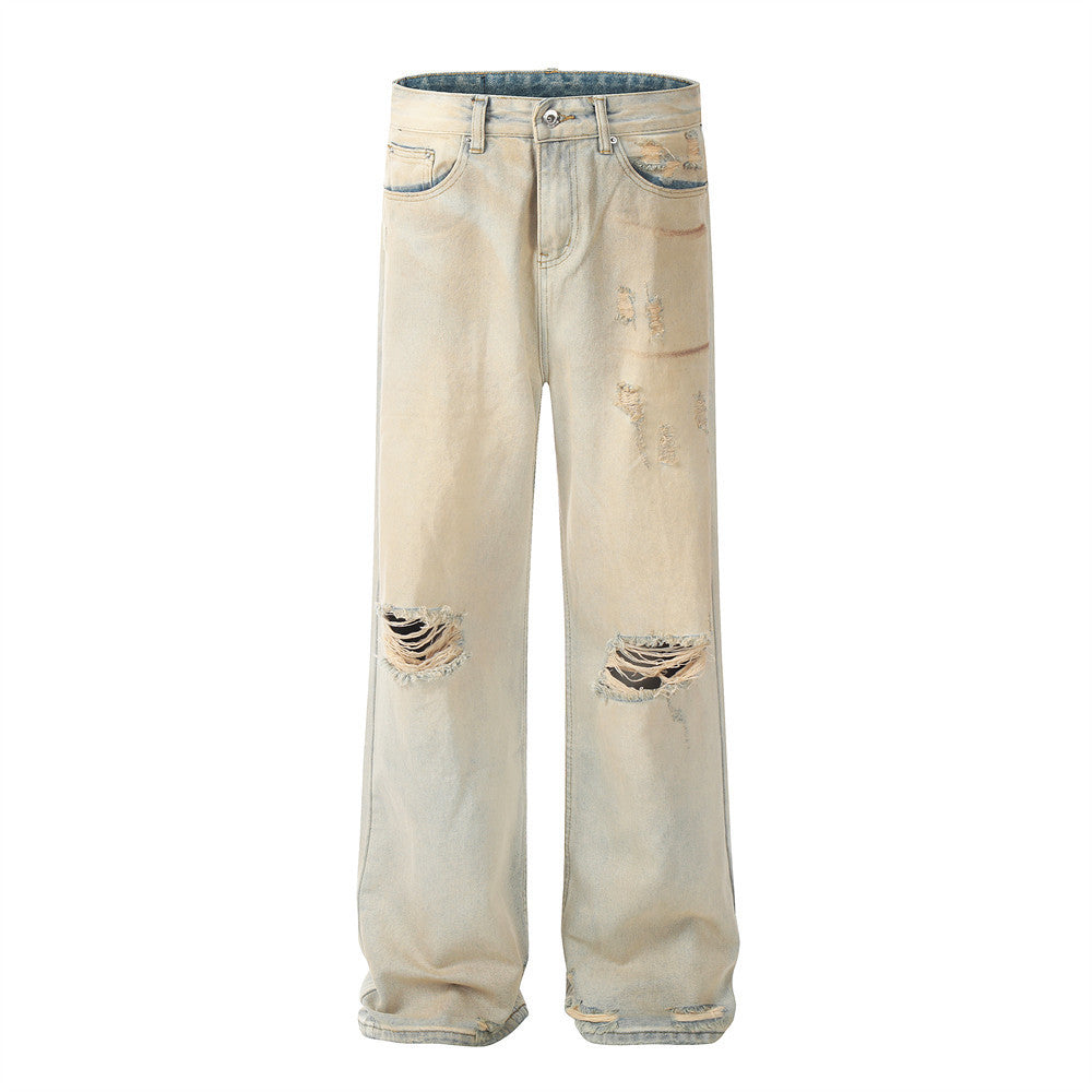 Ripped Denim Trousers Men's Trendy Special-interest Design - Nyaabs