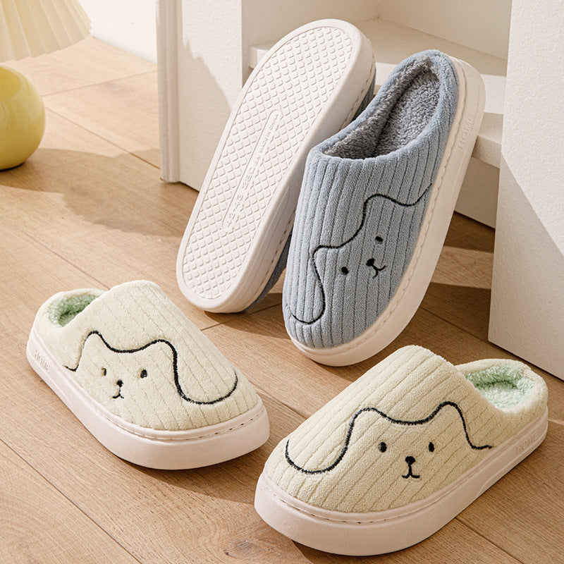 Striped Cat Slippers Indoor Couple Non-slip Floor Bedroom Slipper Winter Warm Plush House Shoes Women Men - Nyaabs