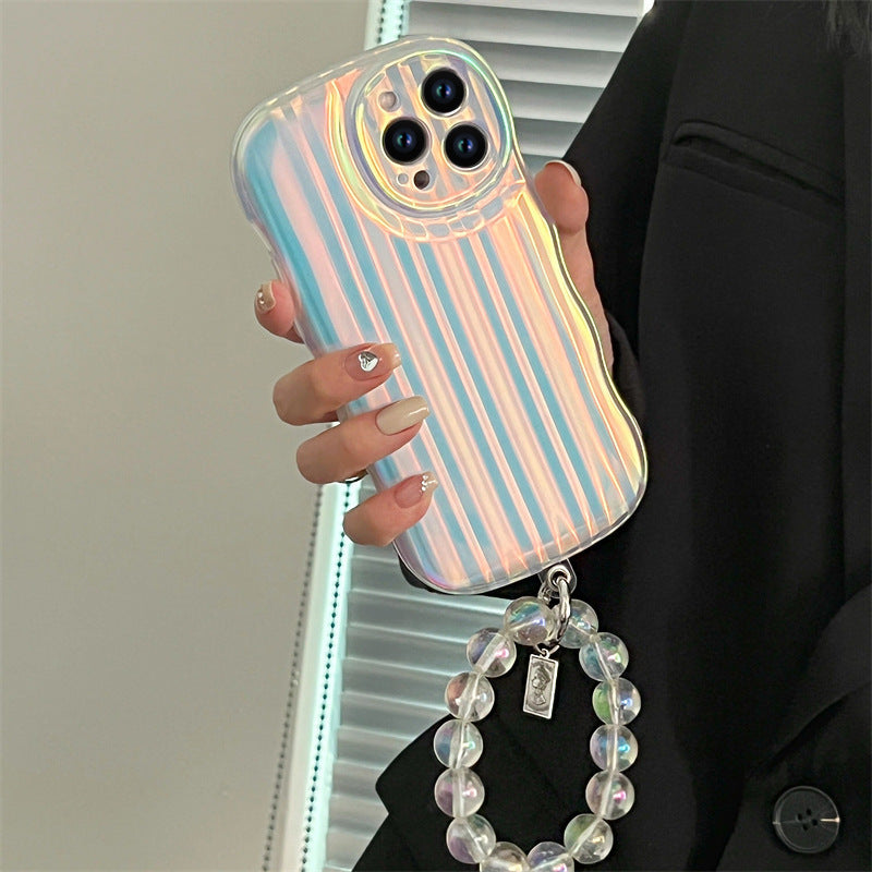 Laser Wave Silicone Phone Case Gradient Laser Stripes Bracelet Case For IPhone 14 13 12 11 Pro Max Plus Bead Chain - Nyaabs