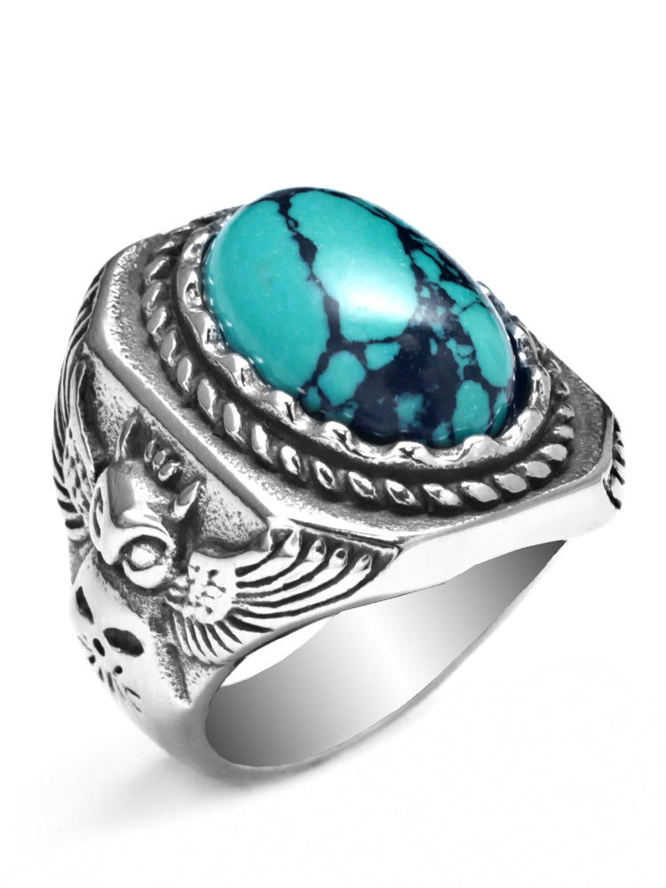 Vintage Turquoise Owl Ring For Men - Nyaabs