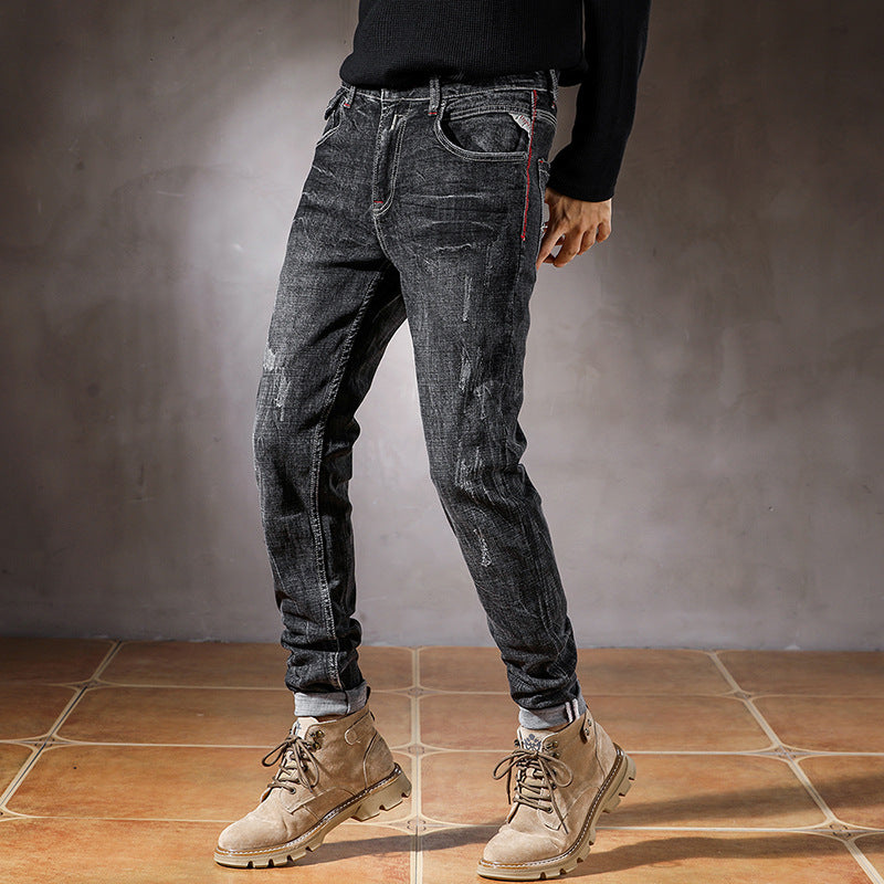 Black Ripped Long Jeans Male - Nyaabs