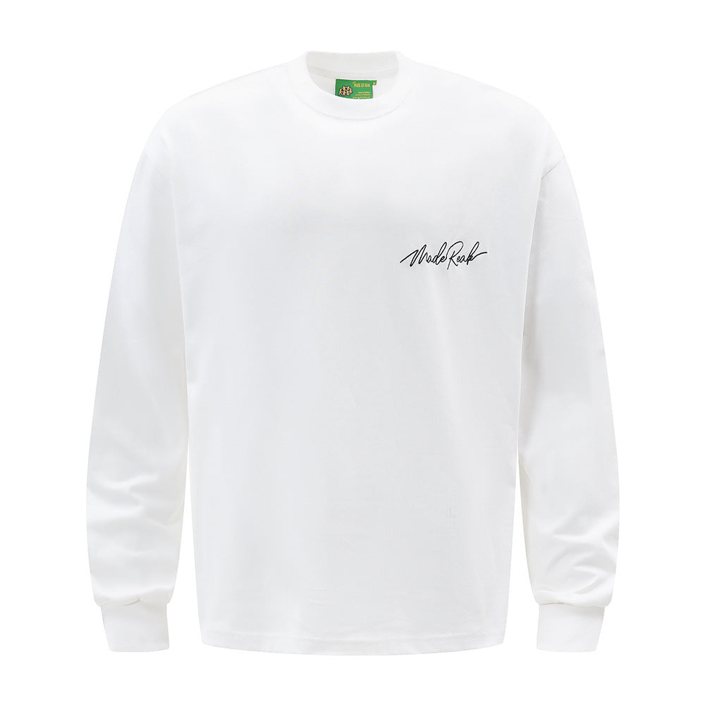 Handwritten Letter Affixed Cloth Embroidered Long Sleeve Loose Bottoming Shirt - Nyaabs