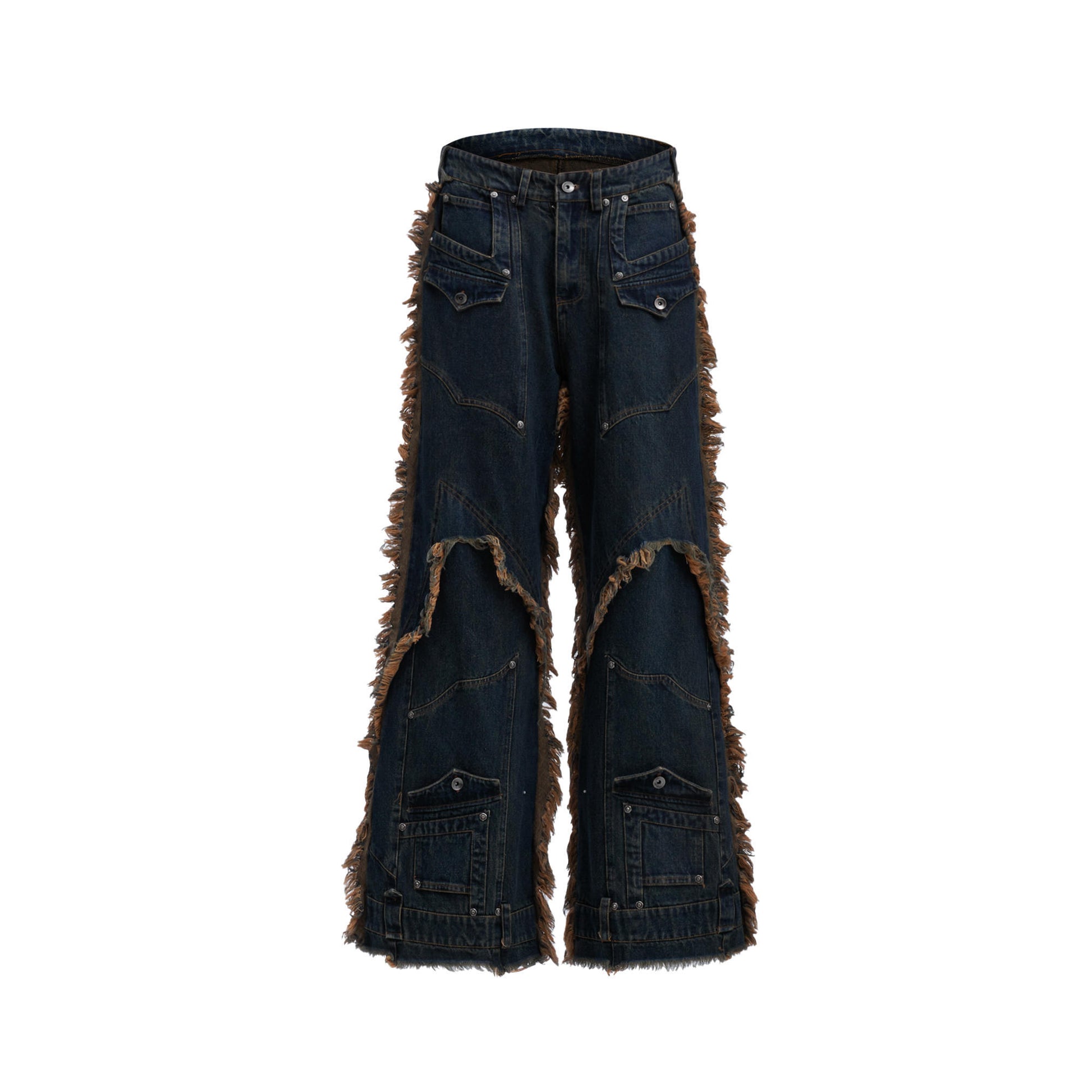 Deconstructed Distressed Burrs Tassels Jeans - Nyaabs