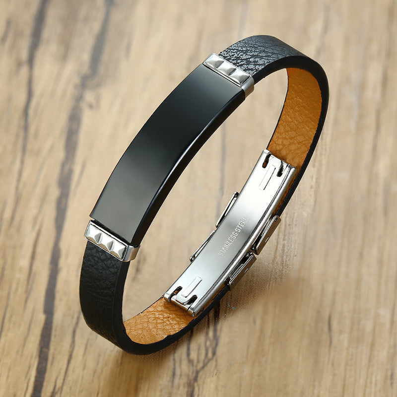 Stainless Steel Bent Leather Bracelet For Men - Nyaabs