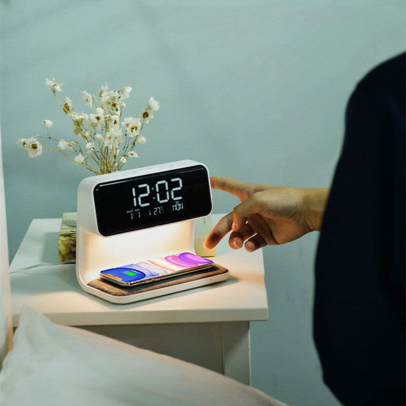 Creative 3 In 1 Bedside Lamp Wireless Charging LCD Screen Alarm Clock  Wireless Phone Charger nyaabs.com