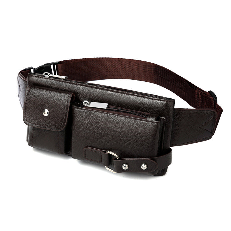 Men's Belt Bag Classic Solid Color PU Leather Waist Bag Outdoor Leisure Travel Fanny Pack Purse - Nyaabs