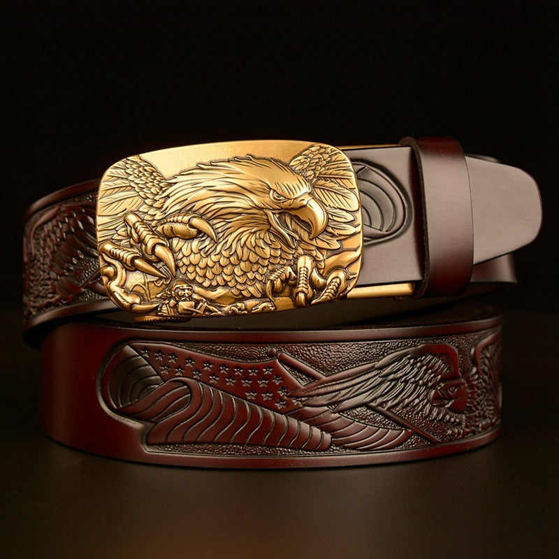 Fashion Temperament Eagle Head Automatic Buckle Men's Belt - Nyaabs