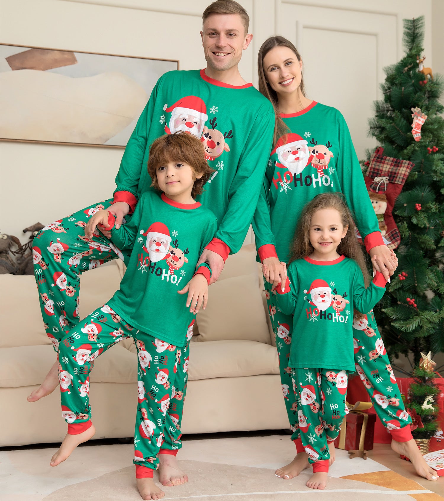 Christmas Pajamas For Family Matching Family Christmas PJs Sets Santa Claus Printed Top Sleepwear - Nyaabs