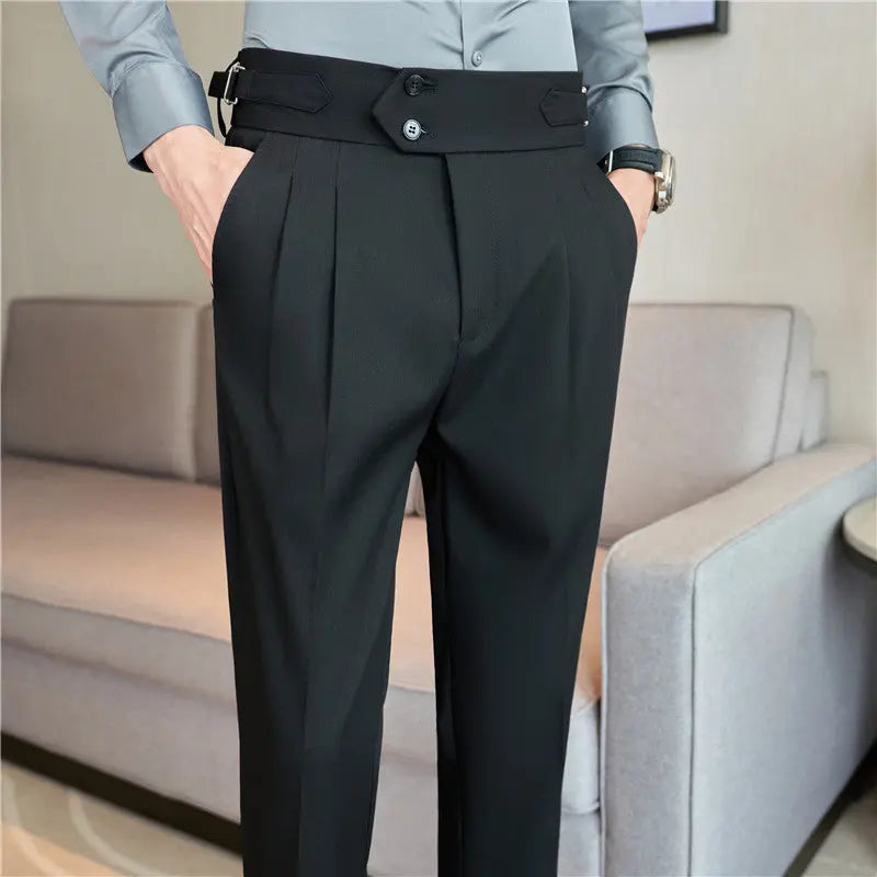 Men's Mid High Waisted Drape Style Long Casual Pants - Nyaabs