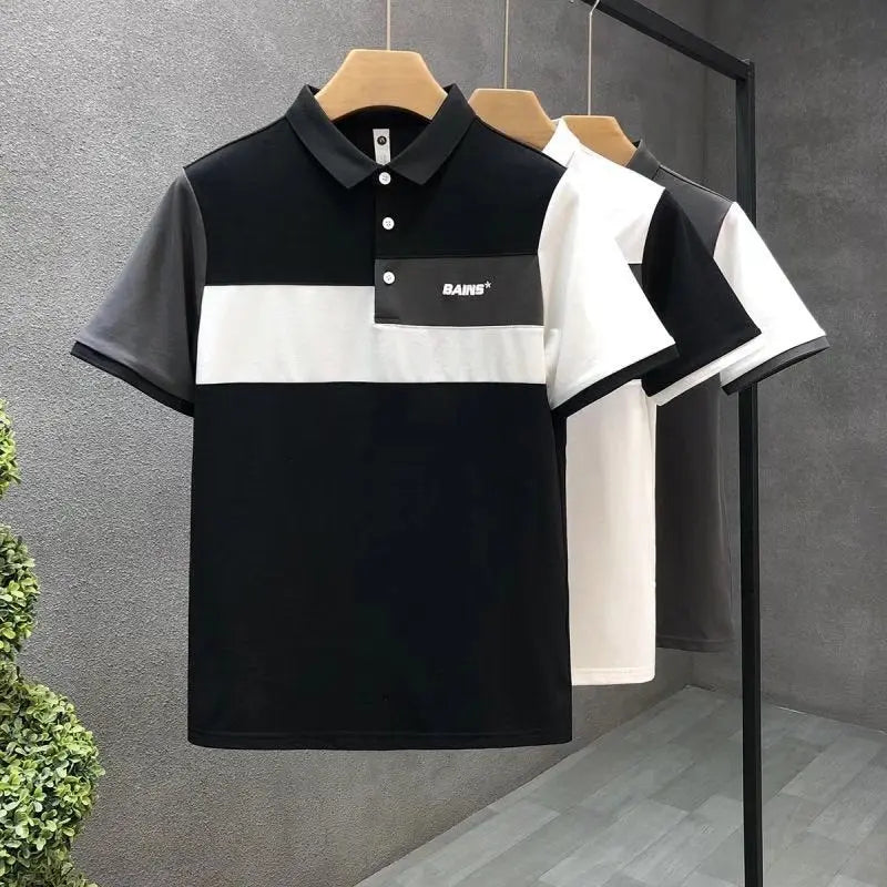 Trend Stitching Contrast Color Polo Shirt Men's Short Sleeves - Nyaabs