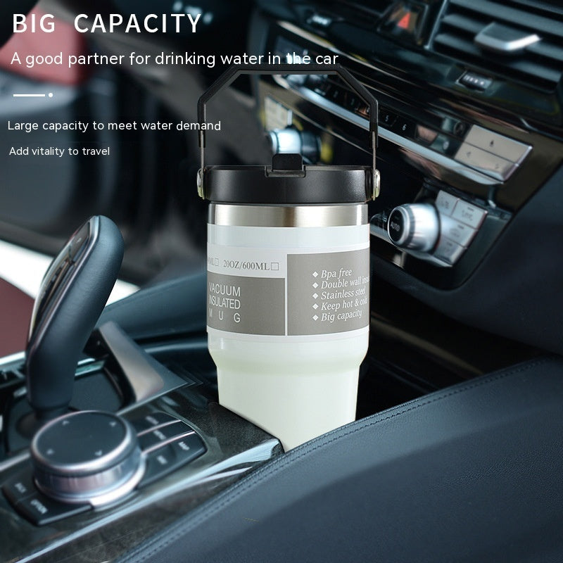 Portable Car Cup Stainless Steel Cup Travel Sports Water Bottle With Handle Cover Coffee Tumbler Cup - Nyaabs