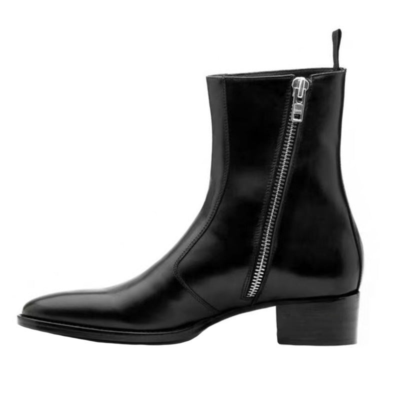 Leather Pointed Toe Zipper High Street Martin Boots - Nyaabs