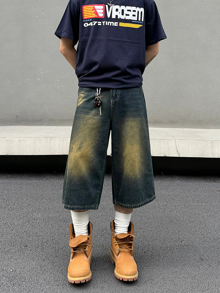 Niche High-grade Washed Distressed Cropped Jeans For Men - Nyaabs