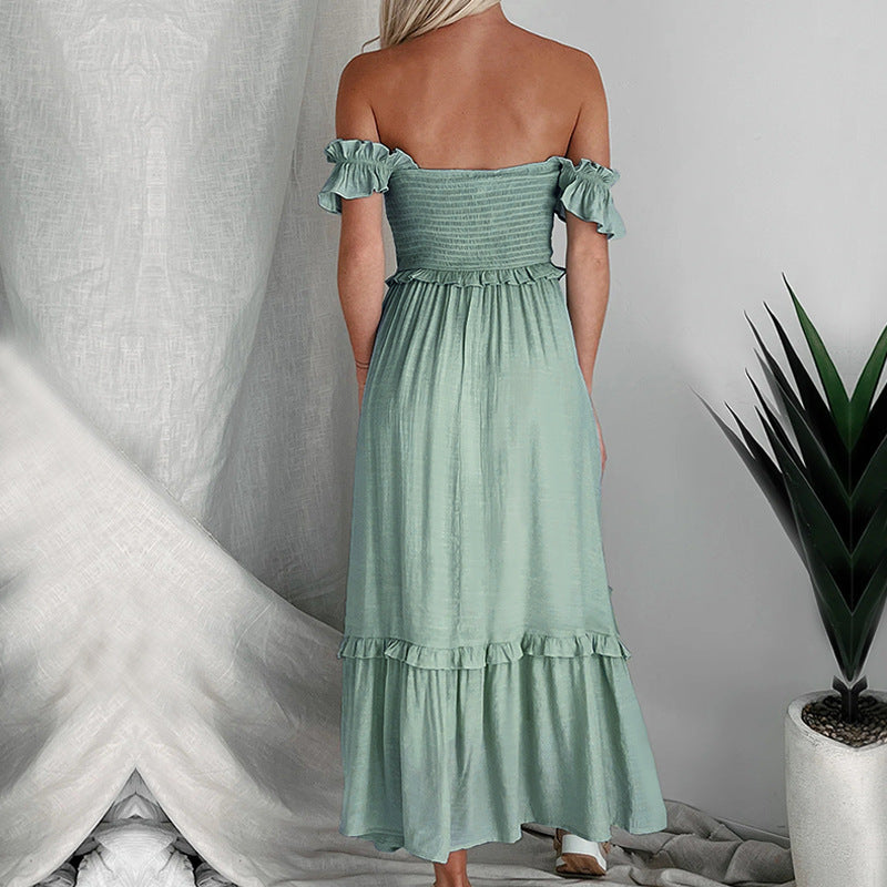 Backless Sling Solid Color Mid-length Dress nyaabs.com