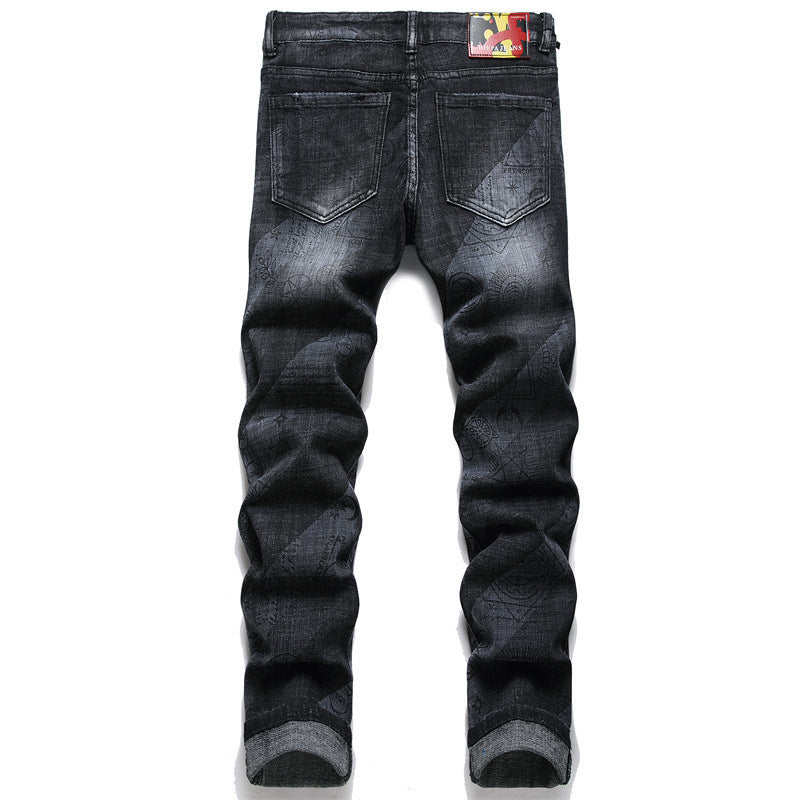 Punk Men's Skinny Jeans Mid-waist Printed - Nyaabs