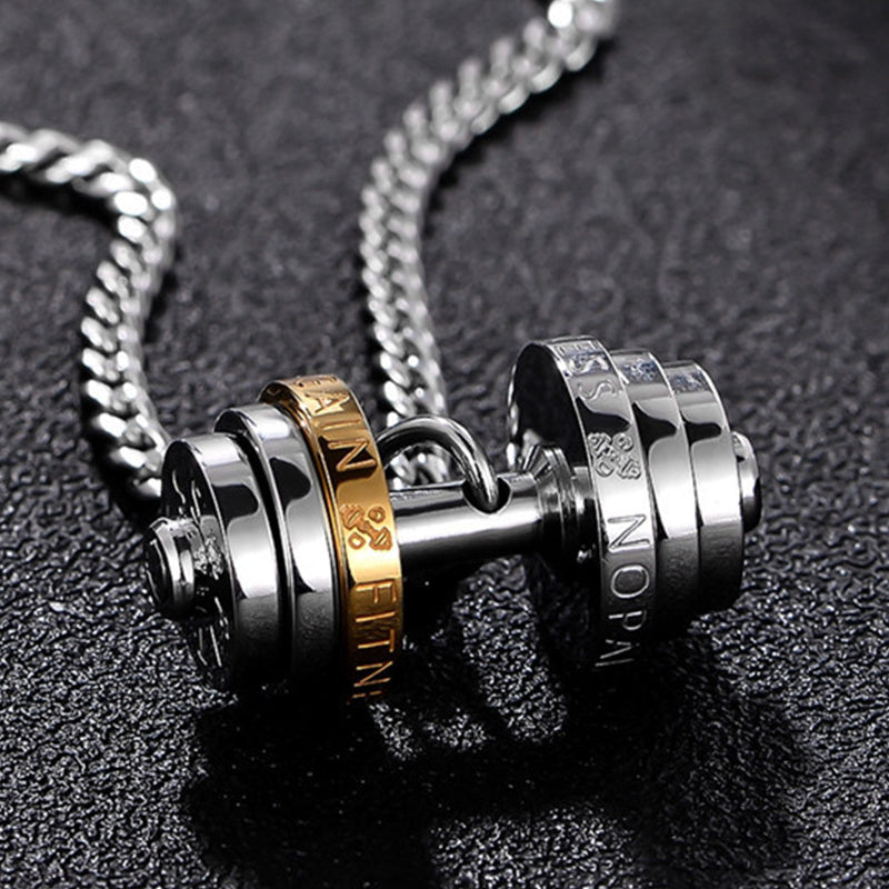 Stainless Steel Weights Gym Barbell Necklace Men - Nyaabs