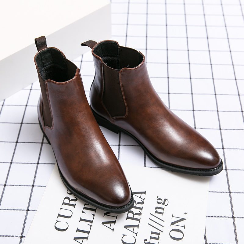 Fleece Leather Men's Fashion Trend Slip-on Ankle Boots - Nyaabs