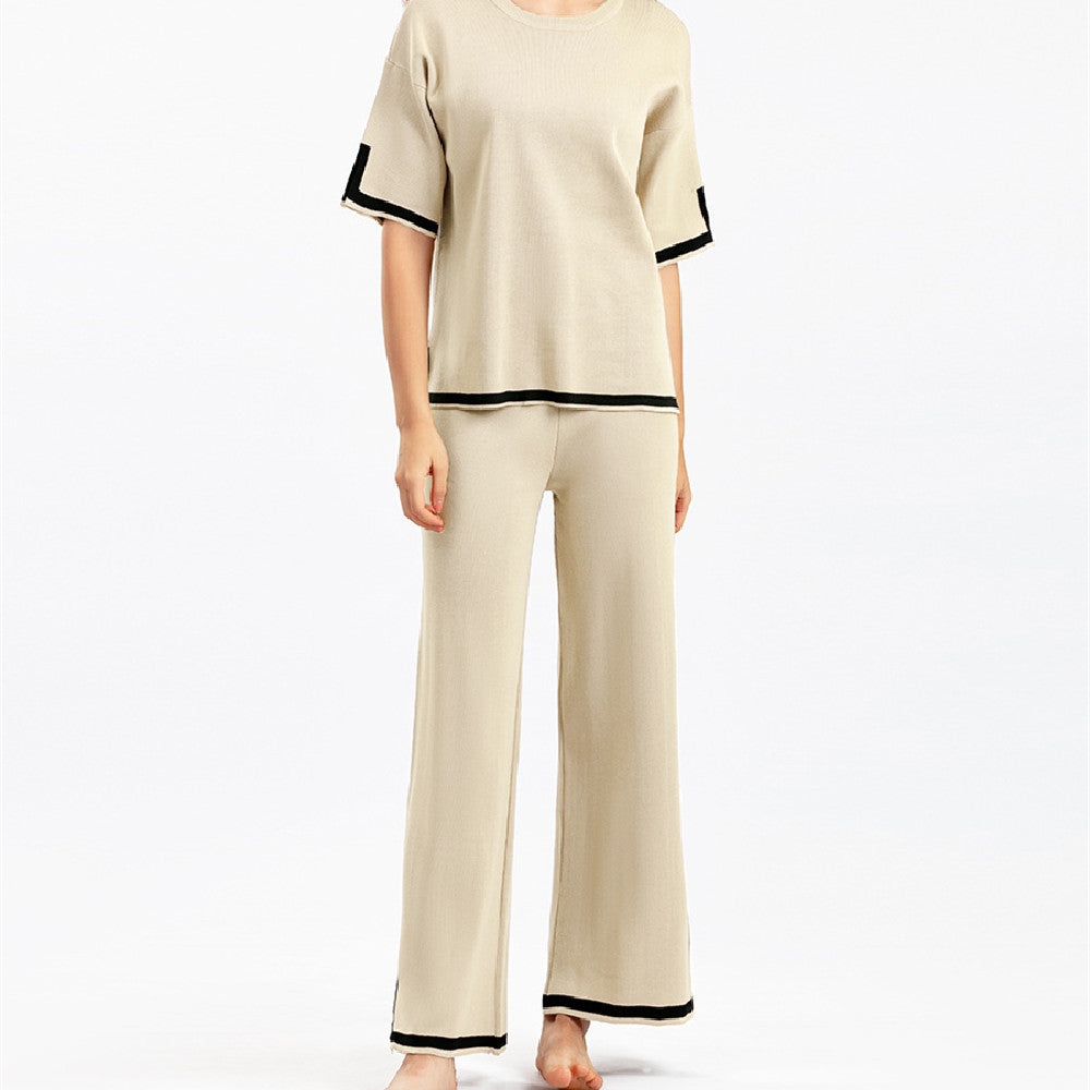 Short-sleeved Sweater Wide-leg Pants Suit - Nyaabs